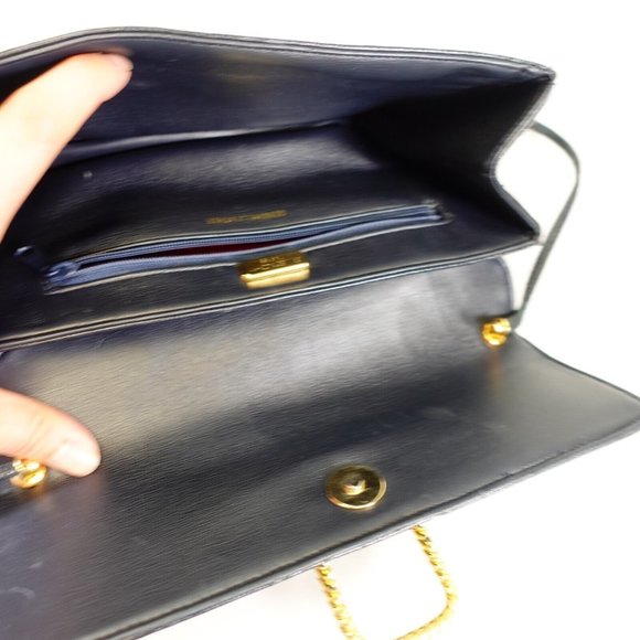 GIVENCHY Bag Leather Crossbody Purse Small Lizard VINTAGE Rare Dark Black Navy - Picture 9 of 12